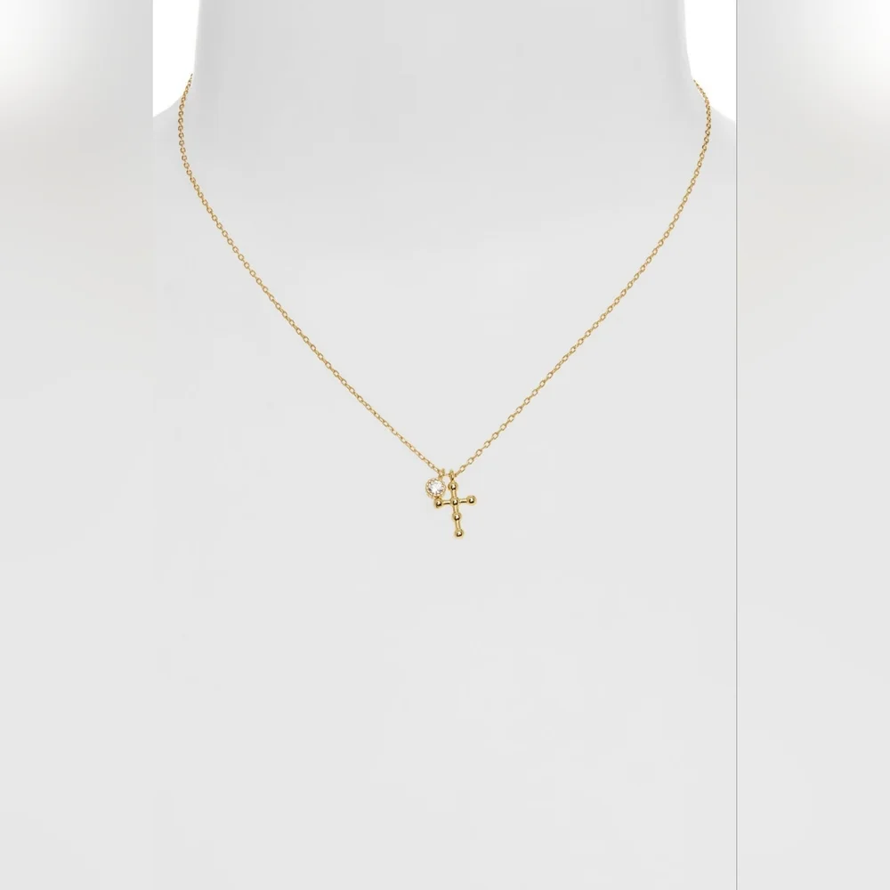 Argento Vivo Gold-Tone Cross Necklace with Crystal Accent